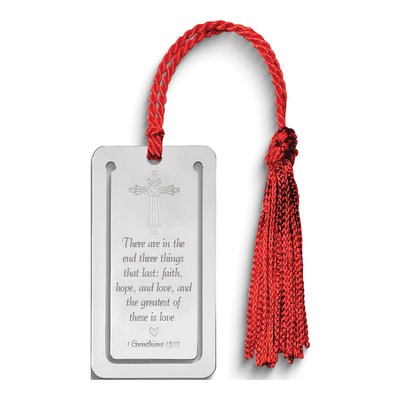 Sterling Silver Cross Bookmark with Tassel & Verse – view 2