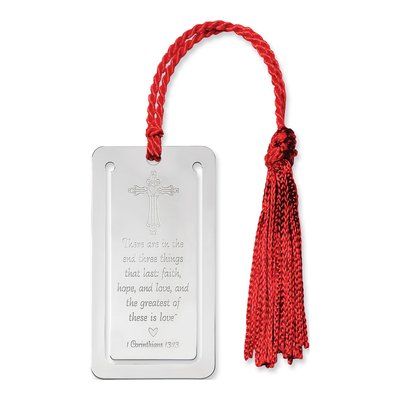 Sterling Silver Cross Bookmark with Tassel & Verse