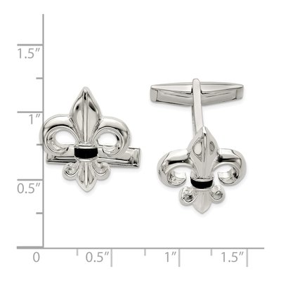 Men's Sterling Silver Onyx Fleur De Lis Cuff Links – view 3