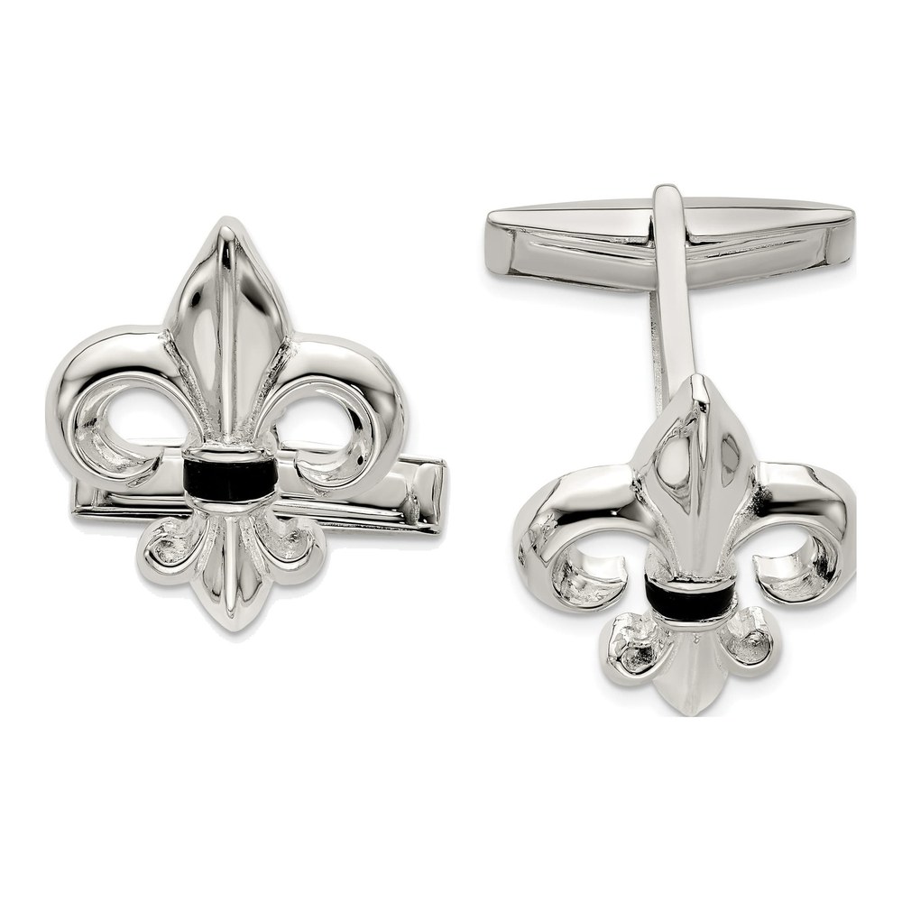 Men's Sterling Silver Onyx Fleur De Lis Cuff Links