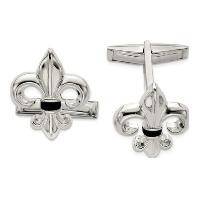 Men's Sterling Silver Onyx Fleur De Lis Cuff Links