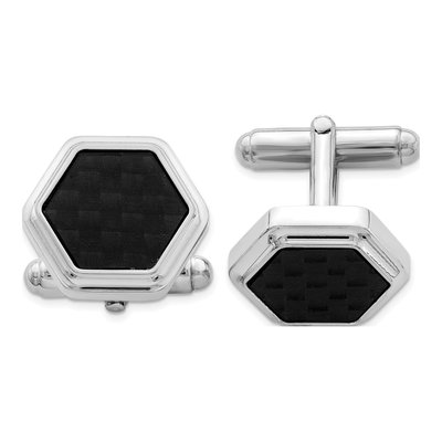 Men's Sterling Silver Hexagon Black Carbon Fiber Cufflinks