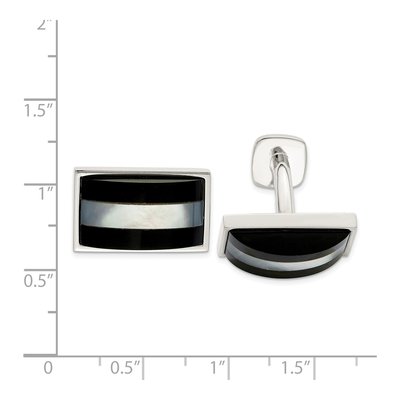 Sterling Silver Mother of Pearl & Onyx Cufflinks – view 3