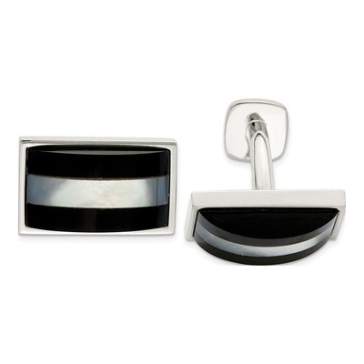 Sterling Silver Mother of Pearl & Onyx Cufflinks