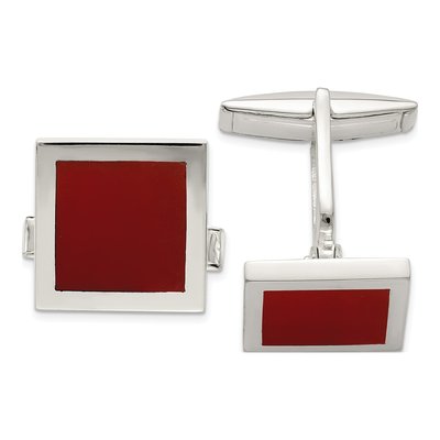 Men's Sterling Silver Red Agate Cuff Links