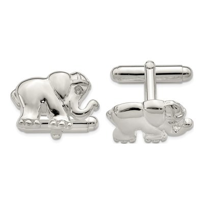 Men's Sterling Silver CZ Elephant Cuff Links