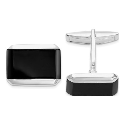Men's Sterling Silver Onyx Rectangle Cuff Links