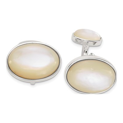 Men's Sterling Silver Oval Mother of Pearl Cuff Links