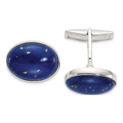 Men's Sterling Silver Lapis Cabochon Cuff Links