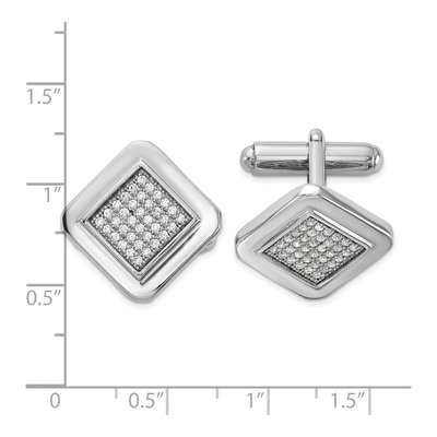 Sterling Silver Rhodium-Plated Polished Cz Square Cuff Links – view 2