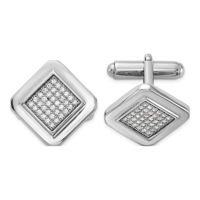 Sterling Silver Rhodium-Plated Polished Cz Square Cuff Links