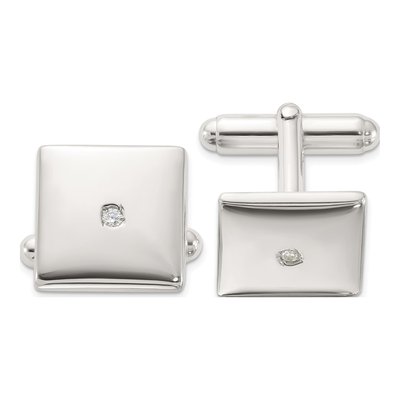 Men's Sterling Silver CZ Square Cuff Links