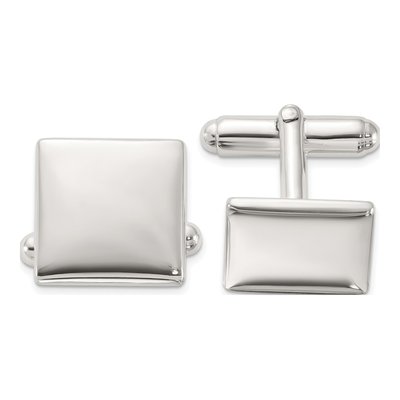 Sterling Silver Rhodium-Plated Polished Square Cuff Links