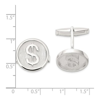 Sterling Silver Round Dollar Sign Cuff Links – view 3