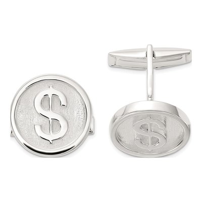 Sterling Silver Round Dollar Sign Cuff Links