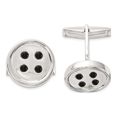 Men's Sterling Silver Onyx Button Cuff Links