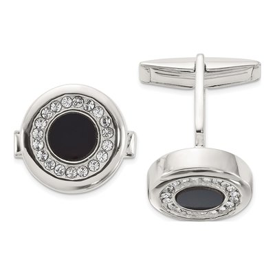 Men's Sterling Silver Onyx & Crystal Cuff Links