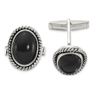 Men's Sterling Silver Onyx Cuff Links