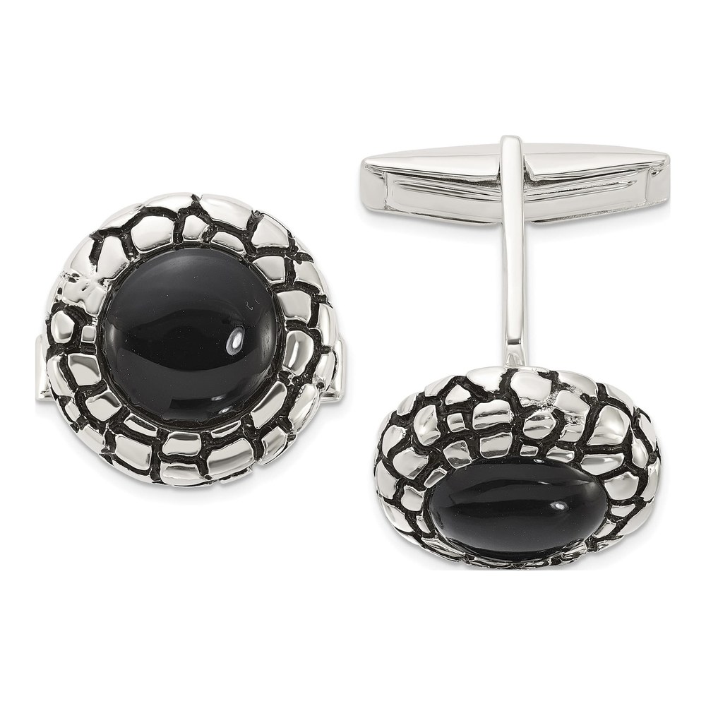 Men's Sterling Silver Onyx Cuff Links