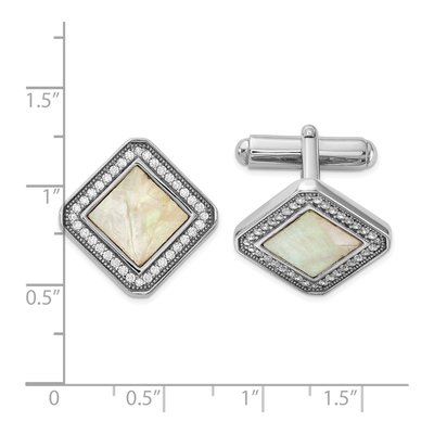 Men's Sterling Silver CZ & Mother of Pearl Cuff Links – view 2