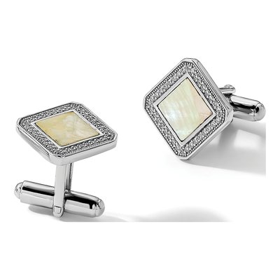 Men's Sterling Silver CZ & Mother of Pearl Cuff Links – view 3