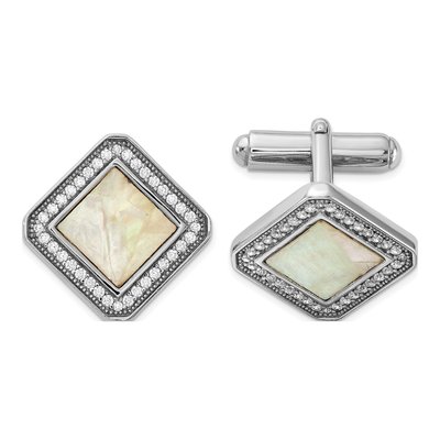 Men's Sterling Silver CZ & Mother of Pearl Cuff Links
