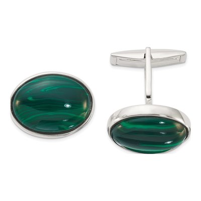 Sterling Silver Malachite Oval Cuff Links, Men's