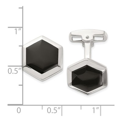 Sterling Silver Onyx Hexagon Cuff Links for Men – view 3