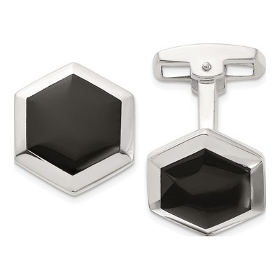 Sterling Silver Onyx Hexagon Cuff Links for Men
