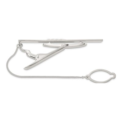 Men's Sterling Silver Polished Tie Bar with Chain – view 3
