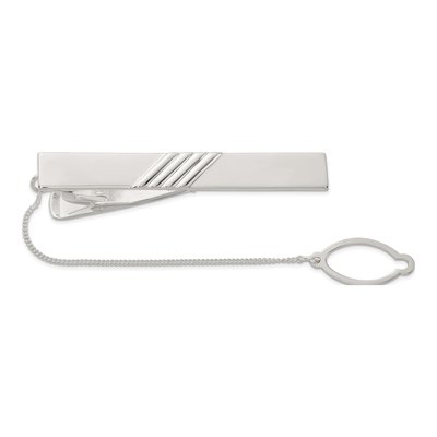Men's Sterling Silver Polished Tie Bar with Chain
