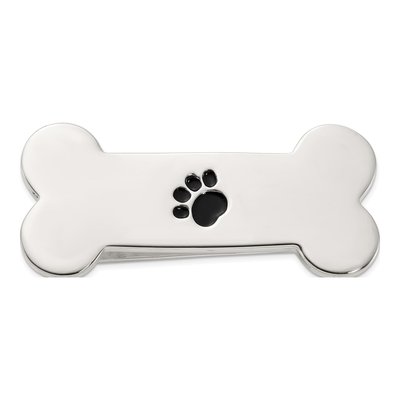 Sterling Silver Dog Bone Paw Print Money Clip