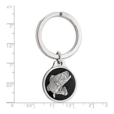 Sterling Silver Bass Fish Keychain with Black Epoxy – view 3