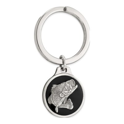 Sterling Silver Bass Fish Keychain with Black Epoxy