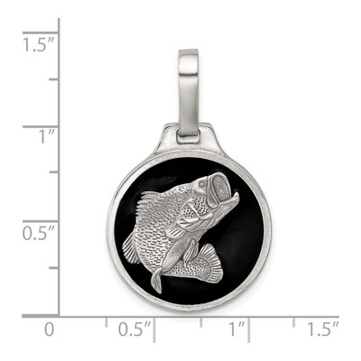Sterling Silver Black Epoxy Bass Fish Pendant – view 4