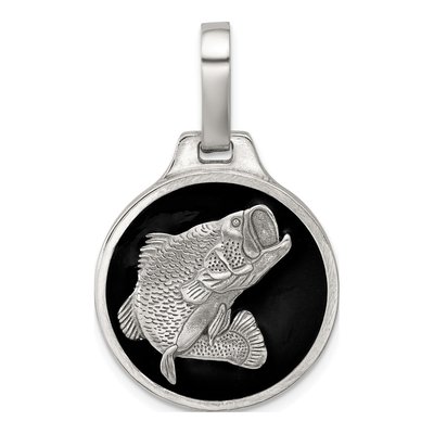 Sterling Silver Black Epoxy Bass Fish Pendant
