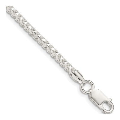 Sterling Silver 3mm Diamond-Cut Square Franco Chain Bracelet