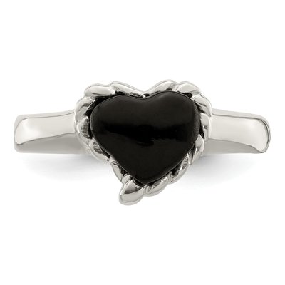 Sterling Silver Onyx Heart Ring – view 6