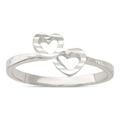 Sterling Silver Diamond-Cut Heart Ring