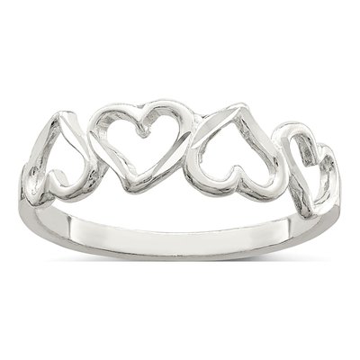 Sterling Silver Diamond-Cut Heart Ring