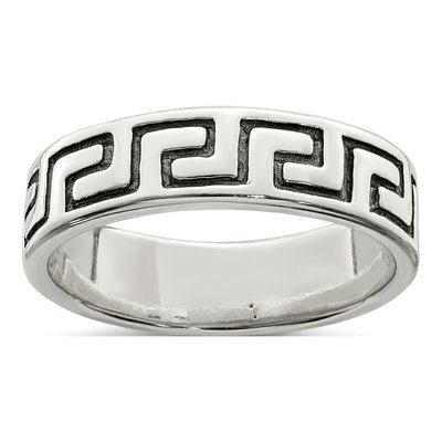 Men's Sterling Silver 5mm Antiqued Greek Key Band