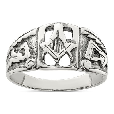 Men's Sterling Silver Antiqued Masonic Ring