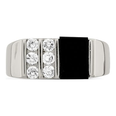 Men's Sterling Silver Onyx & CZ Ring – view 6