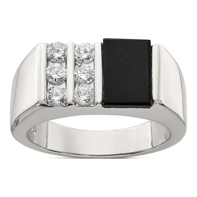 Men's Sterling Silver Onyx & CZ Ring