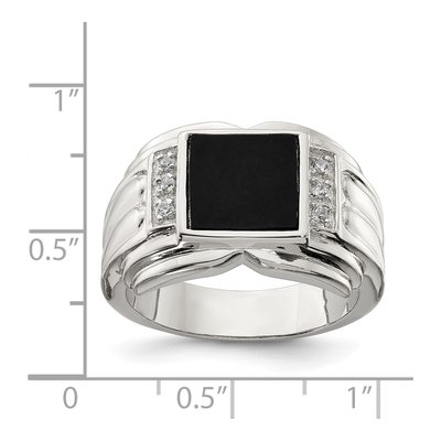 Men's Sterling Silver CZ & Onyx Ring | Size 9 – view 4