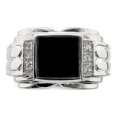 Men's Sterling Silver CZ & Onyx Ring | Size 9 – view 6