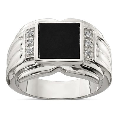 Men's Sterling Silver Onyx & CZ Ring