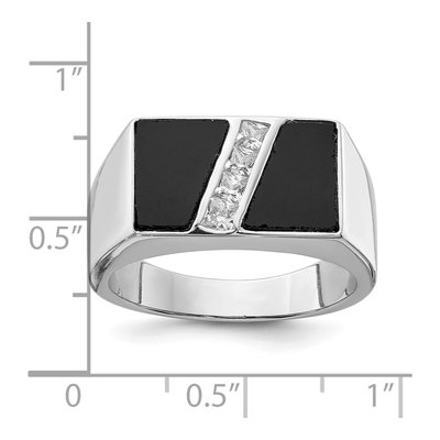 Men's Sterling Silver Onyx & CZ Ring – view 4