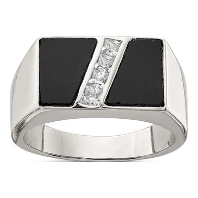 Men's Sterling Silver Onyx & CZ Ring
