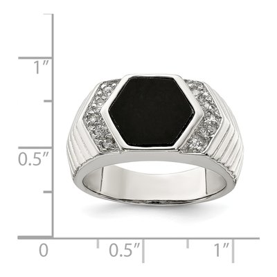 Men's Sterling Silver Onyx & CZ Ring – view 4